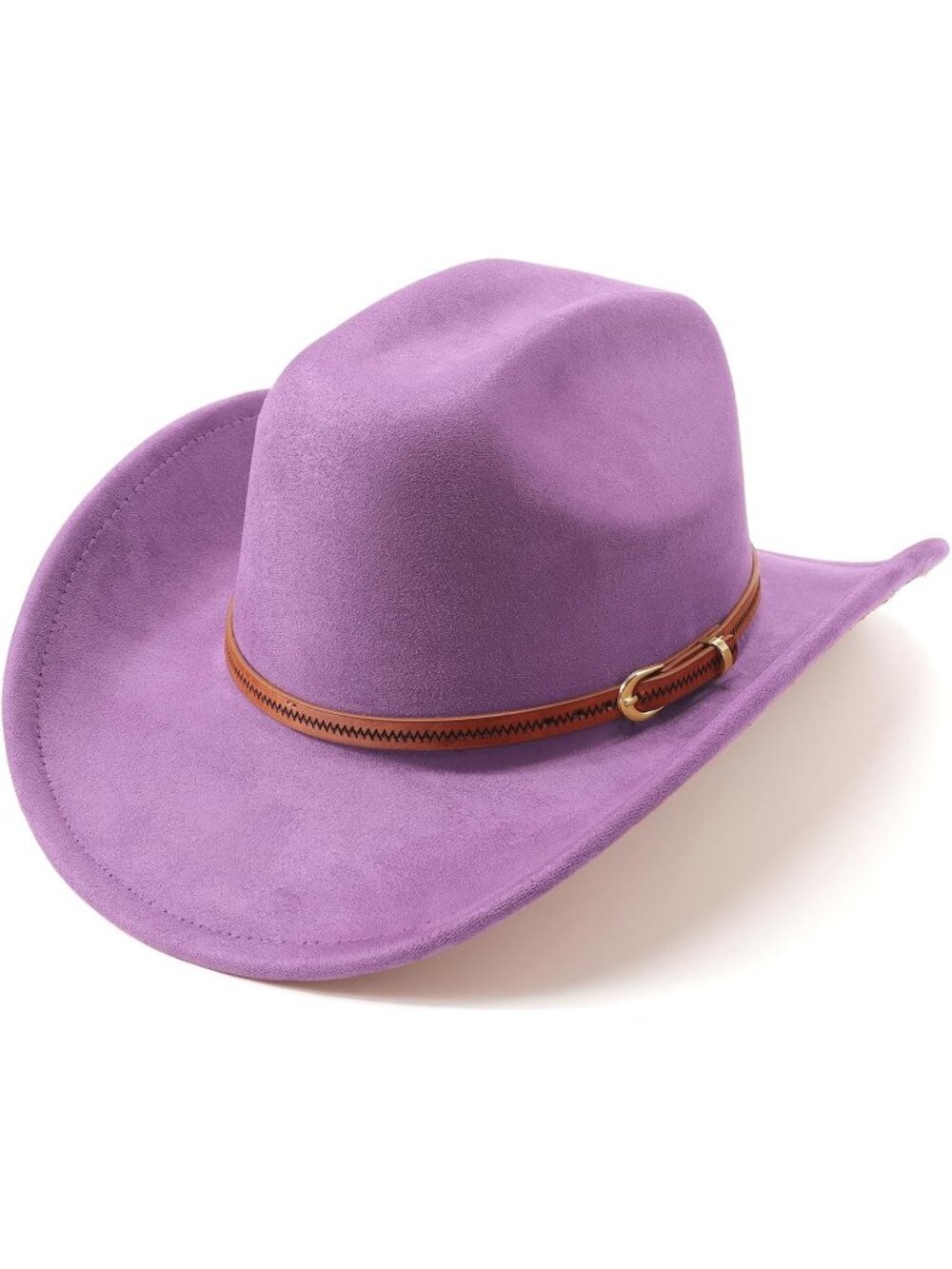 Unisex Purple Felt Wide Brim Fedora Belt Buckle Retro Western Cowboy Hat